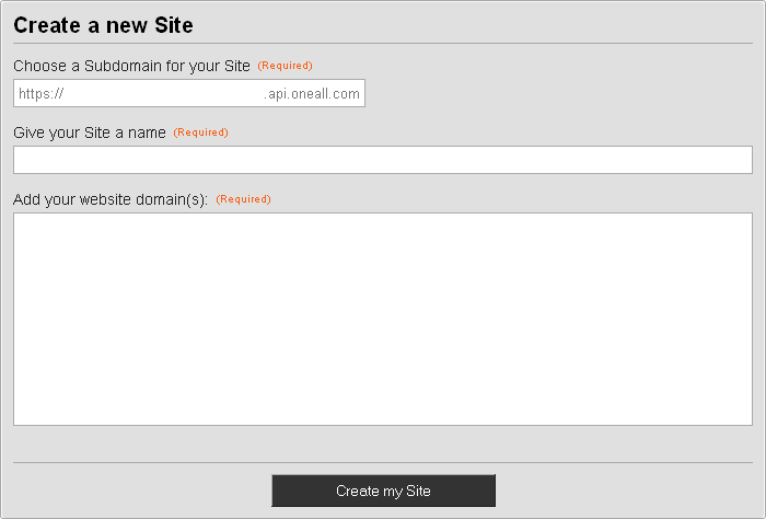 Create Site Screenshot