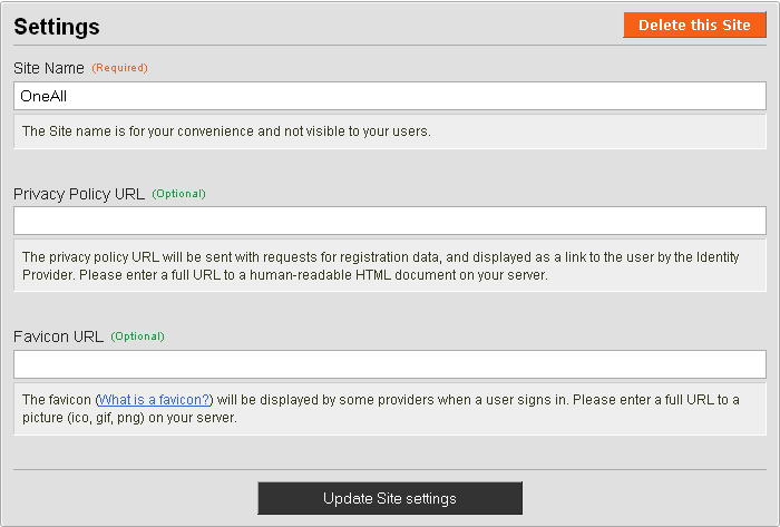 Site Settings Screenshot